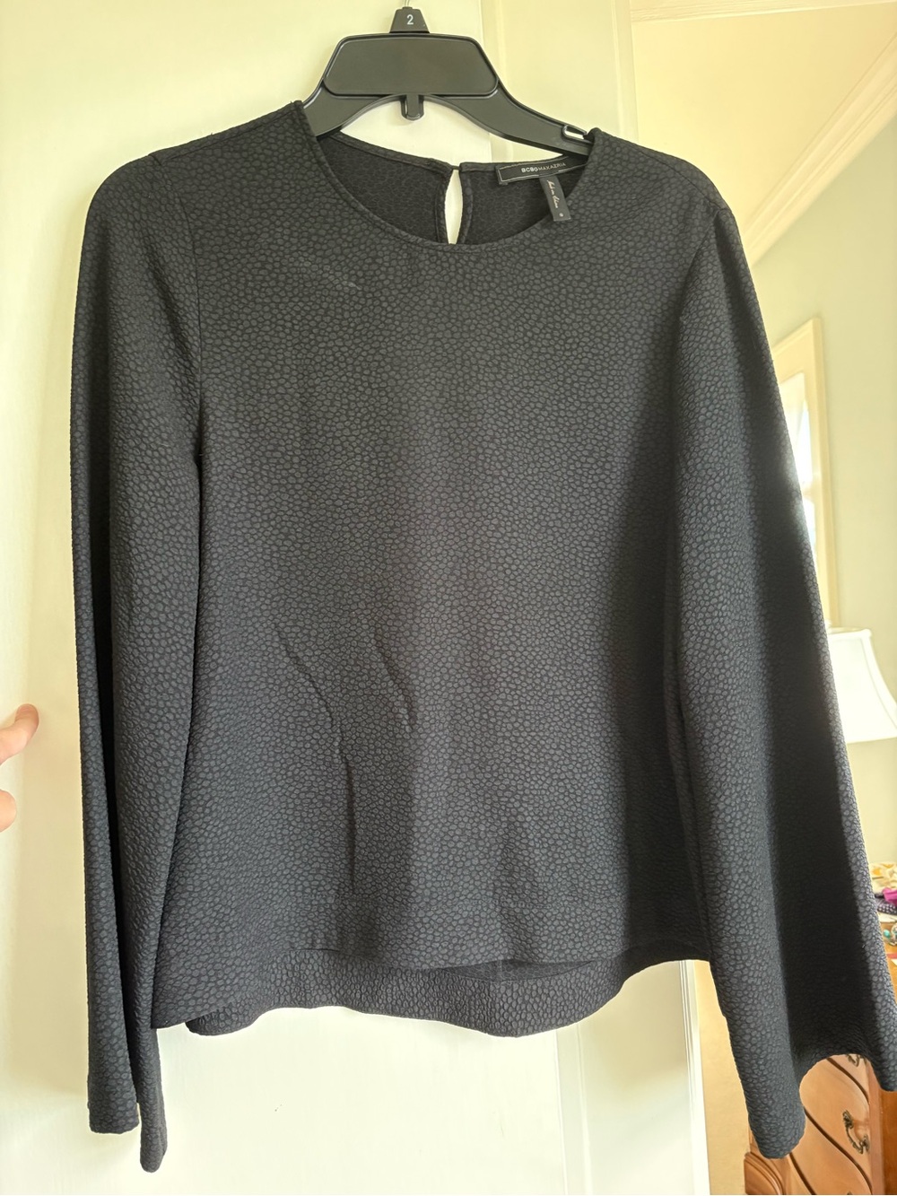 BCBGMaxAzria Textured Black Long-Sleeve Top